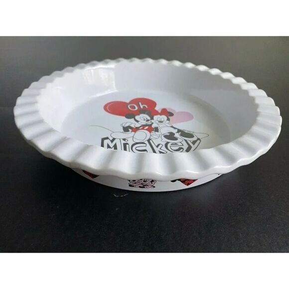 DISNEY MICKEY MINNIE MOUSE VAlentine’s PIE DISH BOWL Round 9” Ceramic New - Picture 2 of 9